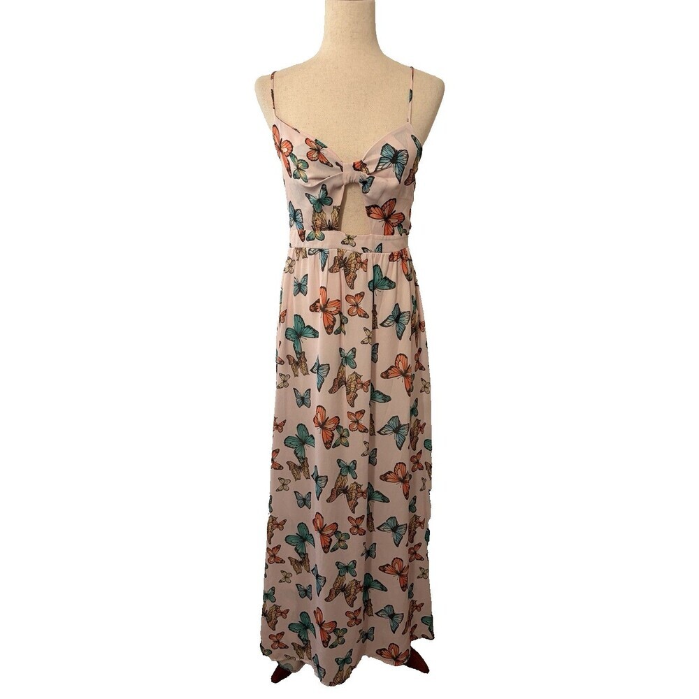 Altar'd State Womens Max Dress Size Medium Bufferfly Print Cut Out Bust Pink
